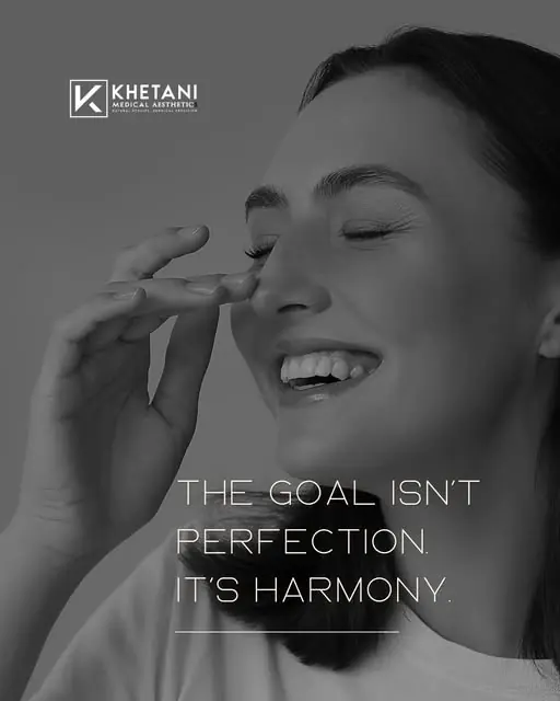An Instagram card: a black-and-white portrait beside the line, the goal isn't perfection, it's harmony.